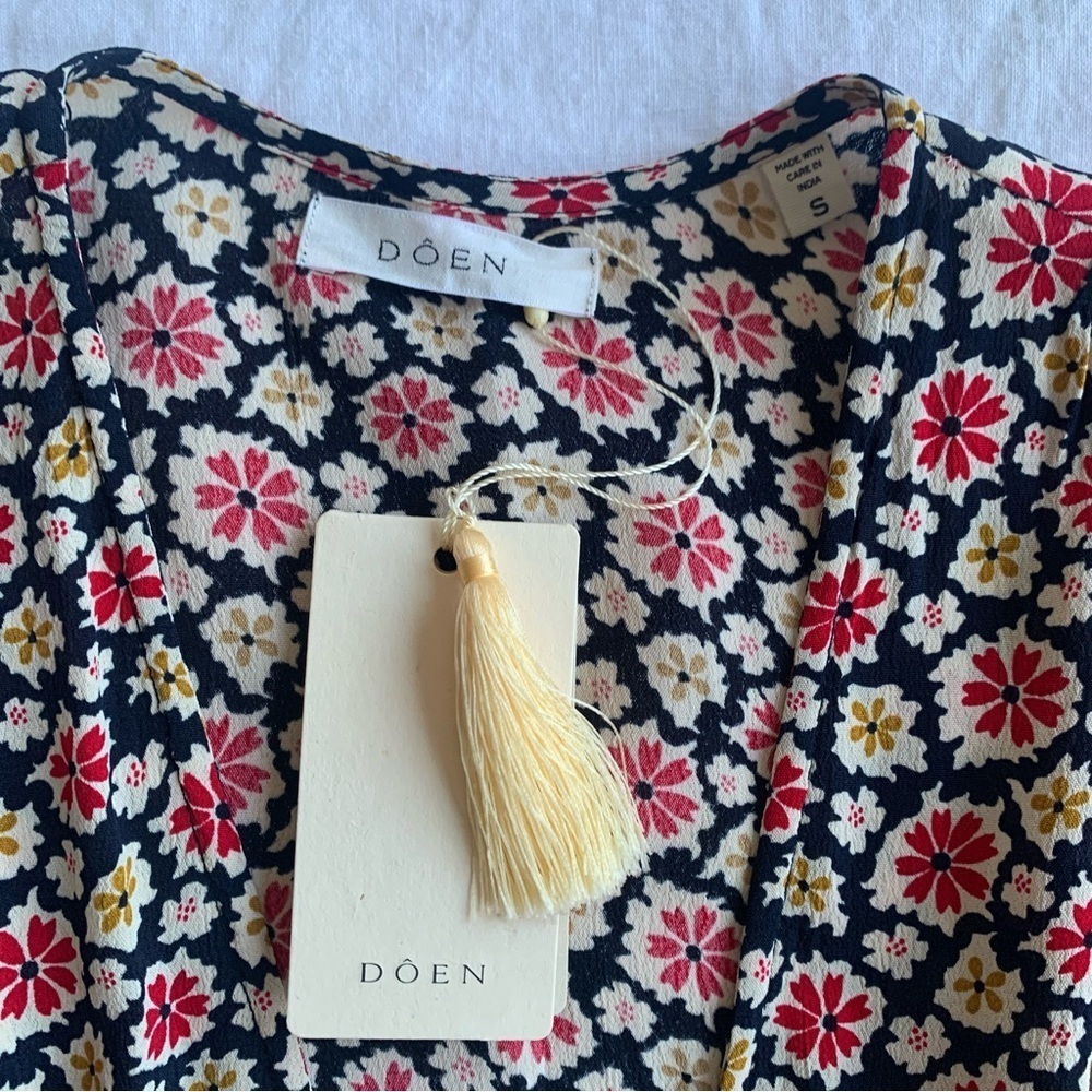 NWT Doen Charleston Deep V Neck Long Sleeve Maxi Dress Navy Bellflower Blossom - Picture 13 of 16